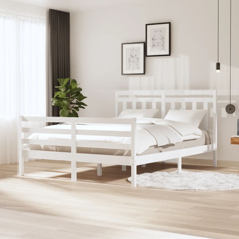 Giroletto Bianco in Legno Massello 150x200 cm 5FT King Size Giroletto Bianco in Legno Massello 150x200 cm 5FT King Size
