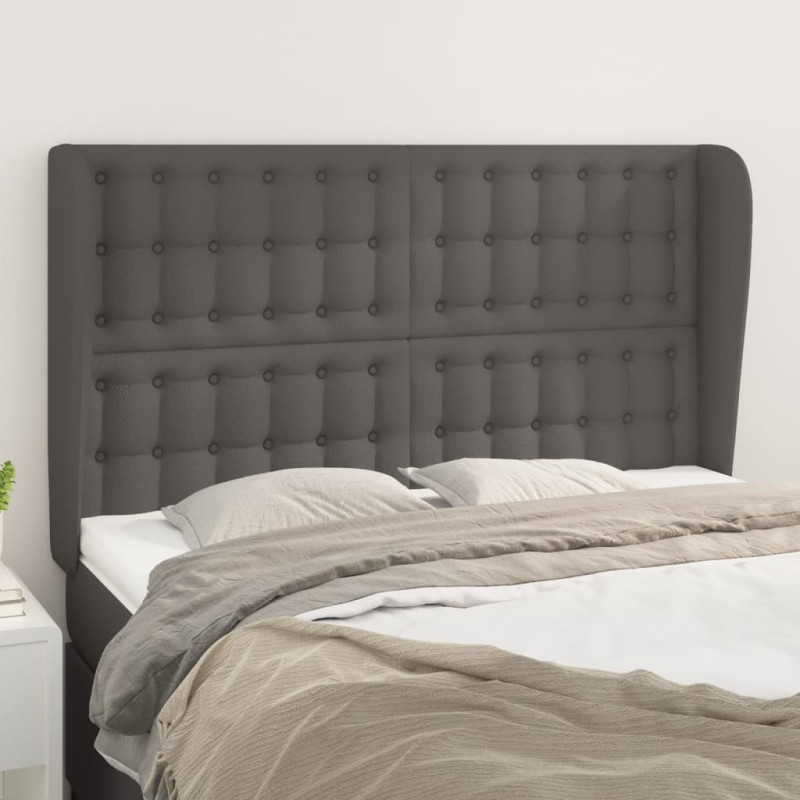 Testiera ad Orecchio Grigio 147x23x118/128cm in Similpelle Testiera ad Orecchio Grigio 147x23x118/128cm in Similpelle
