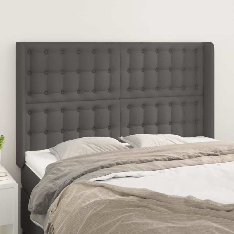 Testiera ad Orecchio Grigio 147x16x118/128cm in Similpelle Testiera ad Orecchio Grigio 147x16x118/128cm in Similpelle