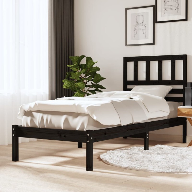 Giroletto Nero in Legno Massello di Pino 90x190 cm 3FT Singolo Giroletto Nero in Legno Massello di Pino 90x190 cm 3FT Singolo