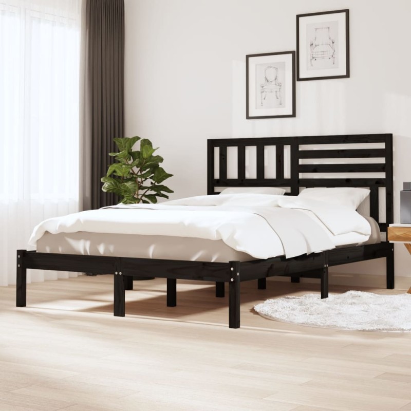 Giroletto Nero in Legno Massello Pino 150x200 cm 5FT King Size Giroletto Nero in Legno Massello Pino 150x200 cm 5FT King Size