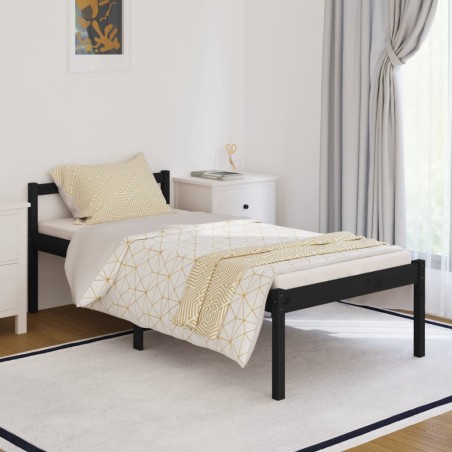 Giroletto Nero in Legno Massello di Pino 90x190 cm 3FT Single