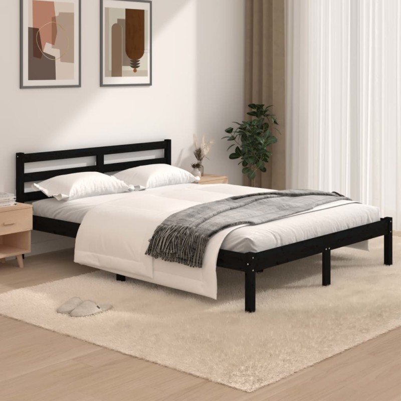 Giroletto Legno Massello Pino 120x190cm Nero 4FT Small Double Giroletto Legno Massello Pino 120x190cm Nero 4FT Small Double