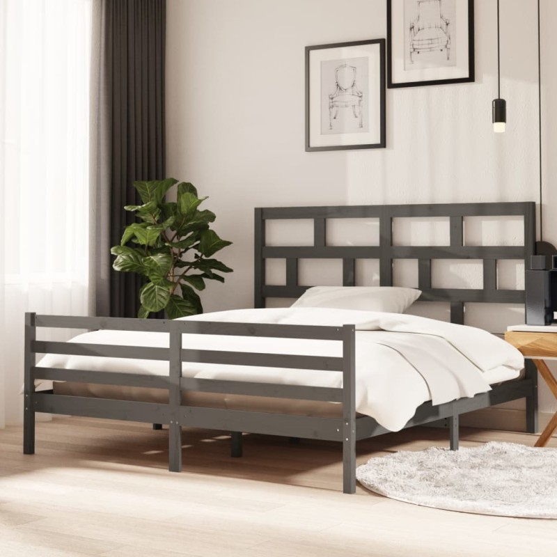 Giroletto Grigio in Legno Massello 180x200 cm 6FT Super King Giroletto Grigio in Legno Massello 180x200 cm 6FT Super King