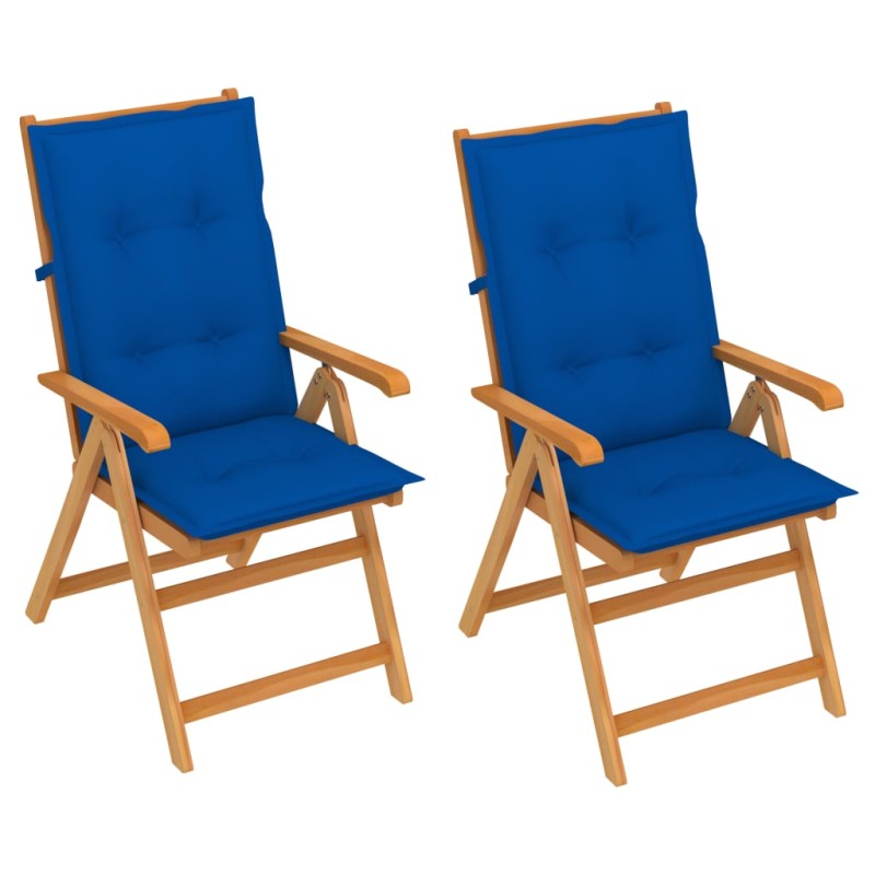 Sedie da Giardino 2 pz con Cuscini Blu Reale Massello di Teak Sedie da Giardino 2 pz con Cuscini Blu Reale Massello di Teak