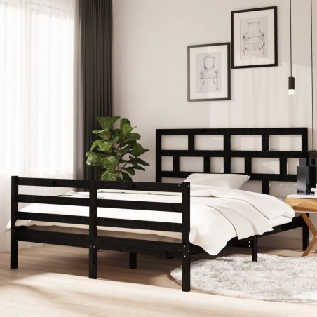 Giroletto Nero in Legno Massello 150x200 cm 5FT King Size