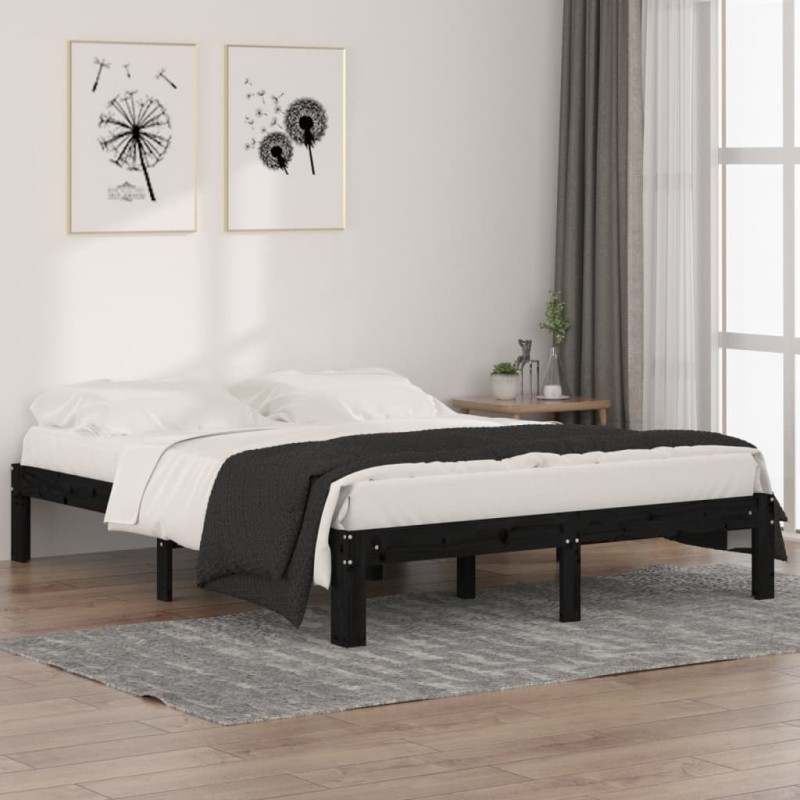 Giroletto Nero in Legno Massello 150x200 cm 5FT King Size Giroletto Nero in Legno Massello 150x200 cm 5FT King Size