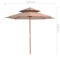 Ombrellone a Due Livelli con Palo in Legno 270 cm Grigio Talpa