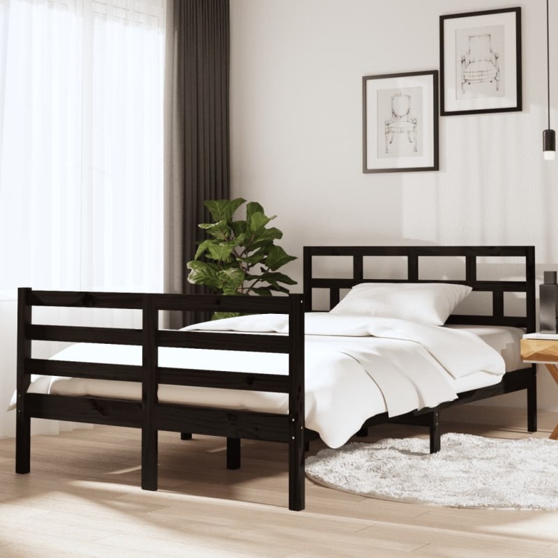 Giroletto Nero in Legno Massello 120x190 cm 4FT Small Double Giroletto Nero in Legno Massello 120x190 cm 4FT Small Double
