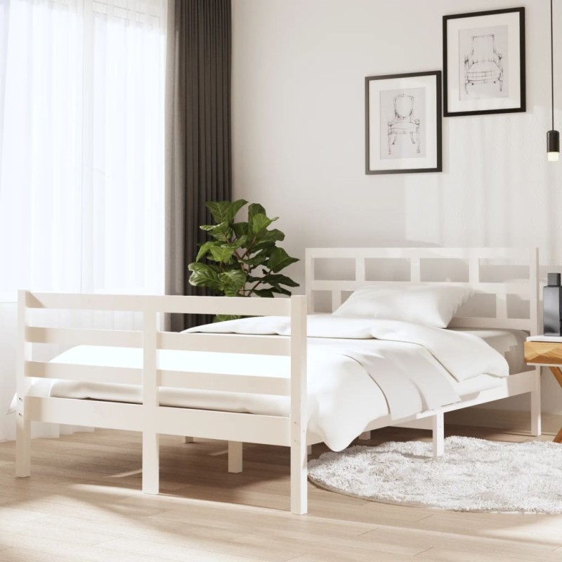 Giroletto Bianco in Legno Massello 135x190 cm 4FT6 Double Giroletto Bianco in Legno Massello 135x190 cm 4FT6 Double