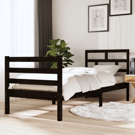 Giroletto Nero in Legno Massello 75x190 cm 2FT6 Small Single
