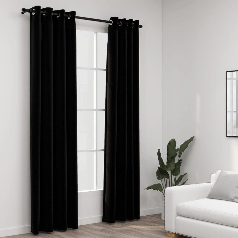 Tende Oscuranti Effetto Lino con Occhielli 2pz 140x245cm Nere Tende Oscuranti Effetto Lino con Occhielli 2pz 140x245cm Nere