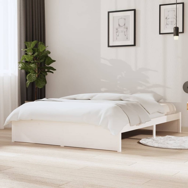 Giroletto Bianco in Legno Massello 135x190 cm 4FT6 Double Giroletto Bianco in Legno Massello 135x190 cm 4FT6 Double