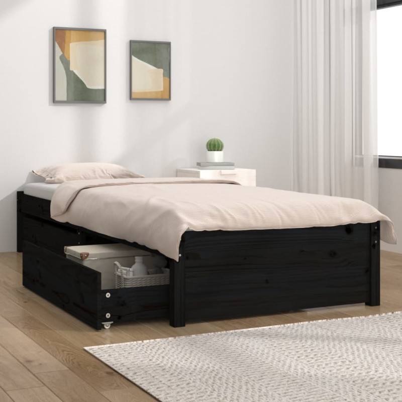 Giroletto con Cassetti Nero 90x200 cm Giroletto con Cassetti Nero 90x200 cm