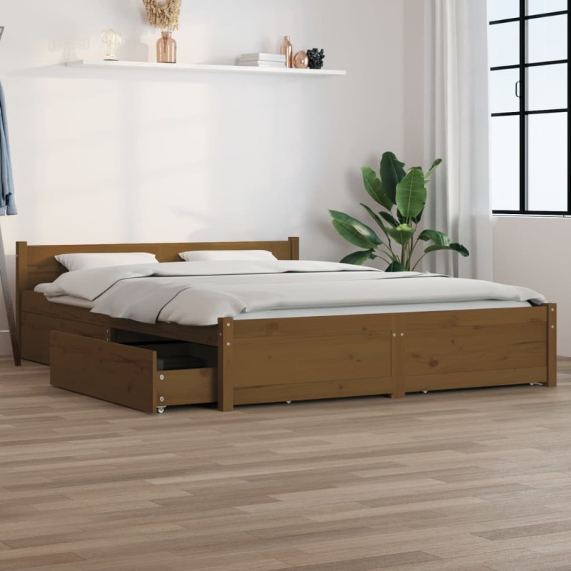 Giroletto con Cassetti Miele 150x200 cm 5FT King Size Giroletto con Cassetti Miele 150x200 cm 5FT King Size