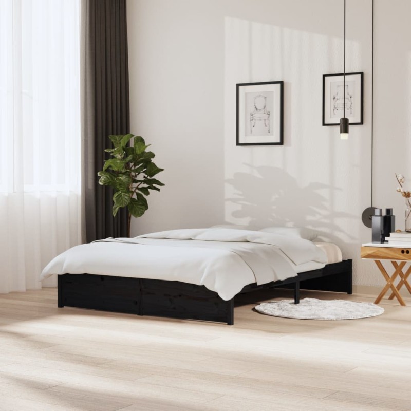 Giroletto Nero in Legno Massello 150x200 cm 5FT King Size Giroletto Nero in Legno Massello 150x200 cm 5FT King Size
