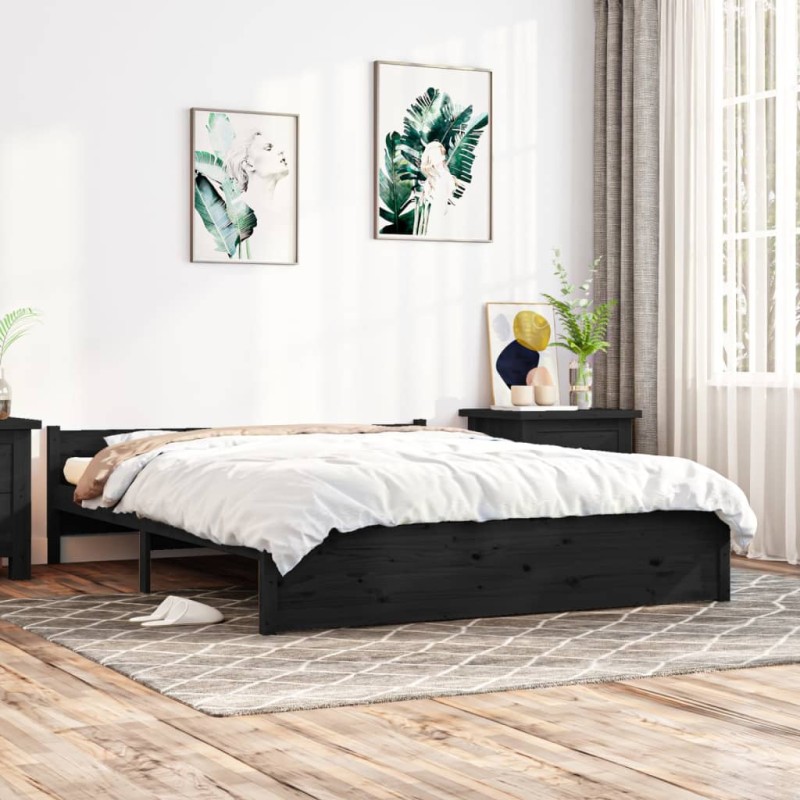 Giroletto Nero in Legno Massello 150x200 cm 5FT King Size Giroletto Nero in Legno Massello 150x200 cm 5FT King Size