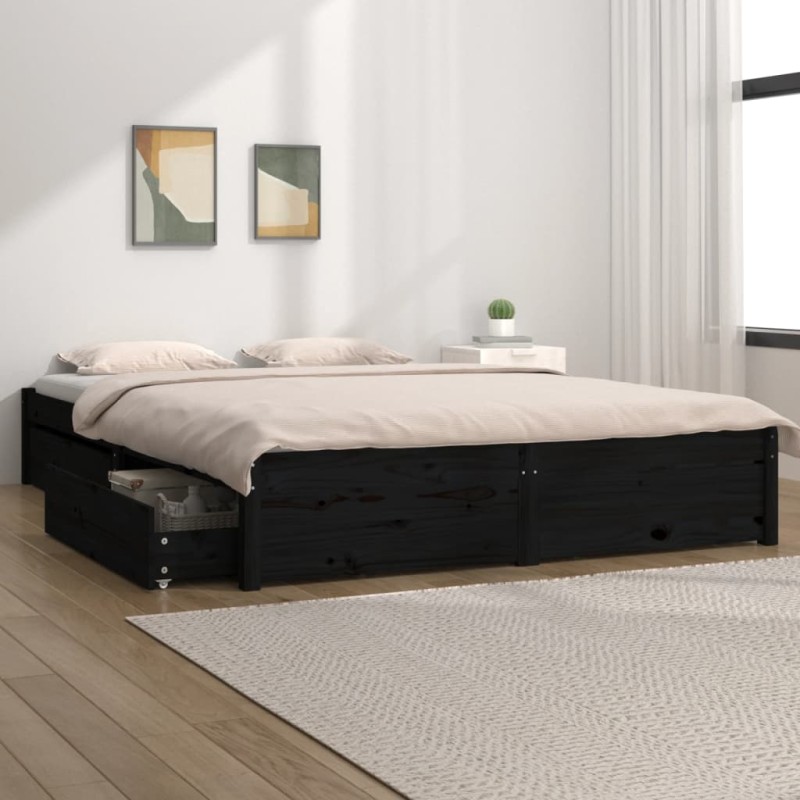 Giroletto con Cassetti Nero 150x200 cm 5FT King Size Giroletto con Cassetti Nero 150x200 cm 5FT King Size