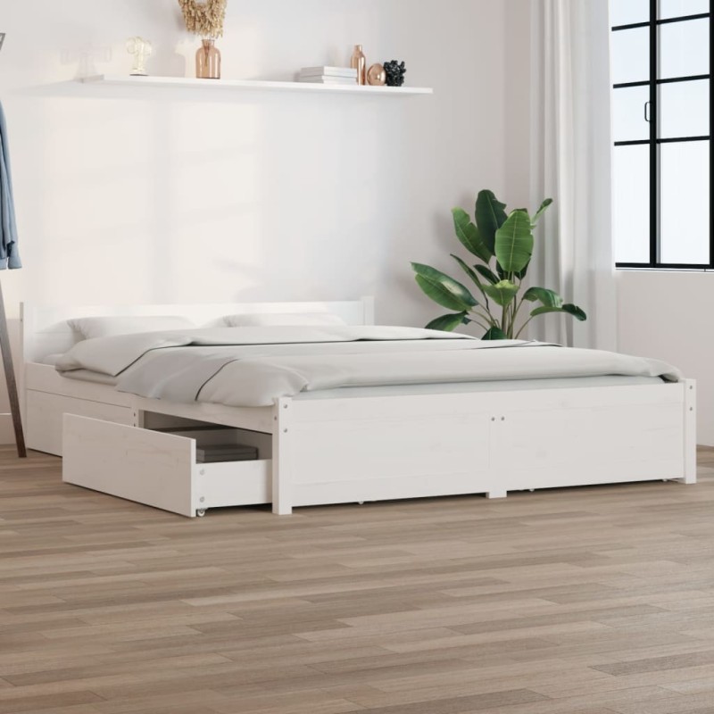 Giroletto con Cassetti Bianco 150x200 cm 5FT King Size Giroletto con Cassetti Bianco 150x200 cm 5FT King Size