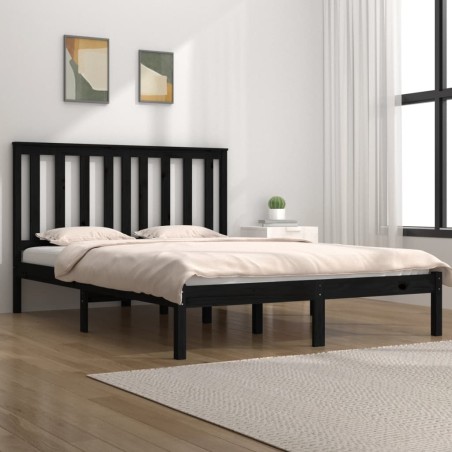 Giroletto Nero in Legno Massello di Pino 135x190 cm 4FT6 Double