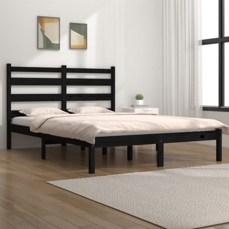 Giroletto Nero in Legno Massello di Pino 135x190 cm 4FT6 Double
