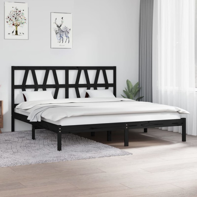 Giroletto Nero Legno Massello di Pino 180x200 cm 6FT Super King Giroletto Nero Legno Massello di Pino 180x200 cm 6FT Super King