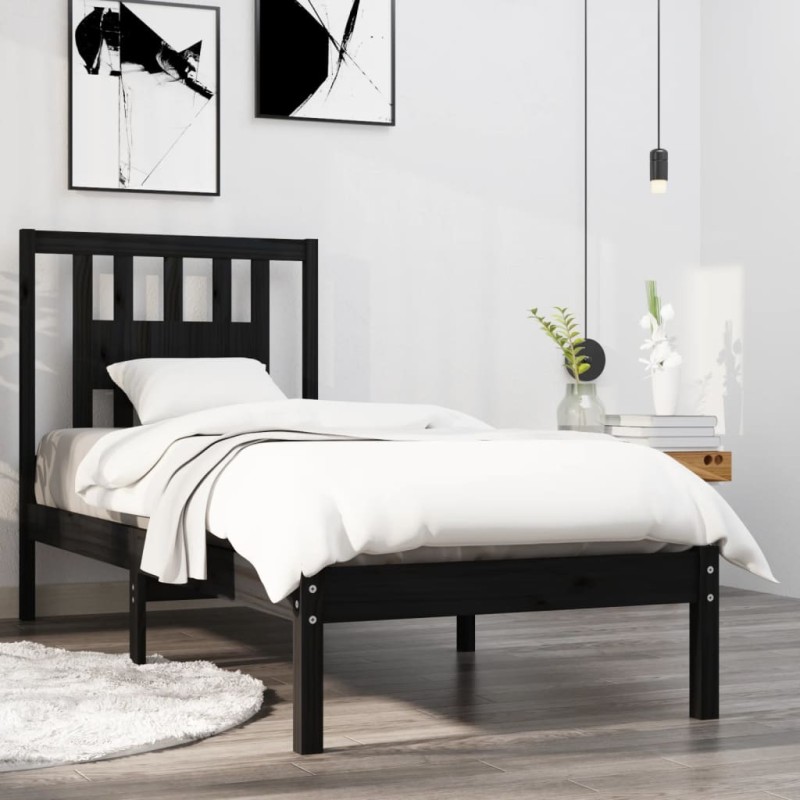 Giroletto Nero in Legno Massello 75x190 cm 2FT6 Small Single