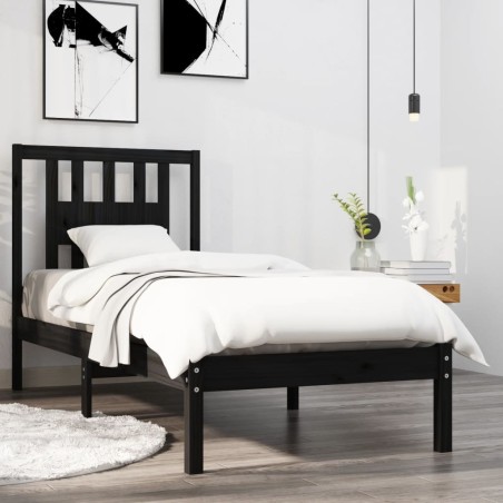 Giroletto Nero in Legno Massello 75x190 cm 2FT6 Small Single