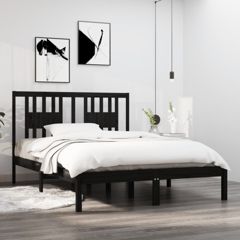 Giroletto Nero in Legno Massello 135x190 cm 4FT6 Double Giroletto Nero in Legno Massello 135x190 cm 4FT6 Double