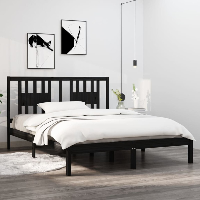 Giroletto Nero in Legno Massello 150x200 cm 5FT King Size Giroletto Nero in Legno Massello 150x200 cm 5FT King Size