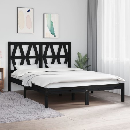 Giroletto Nero in Legno Massello Pino 150x200 cm 5FT King Size