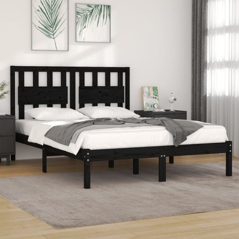 Giroletto Nero Legno Massello di Pino 180x200 cm 6FT Super King Giroletto Nero Legno Massello di Pino 180x200 cm 6FT Super King