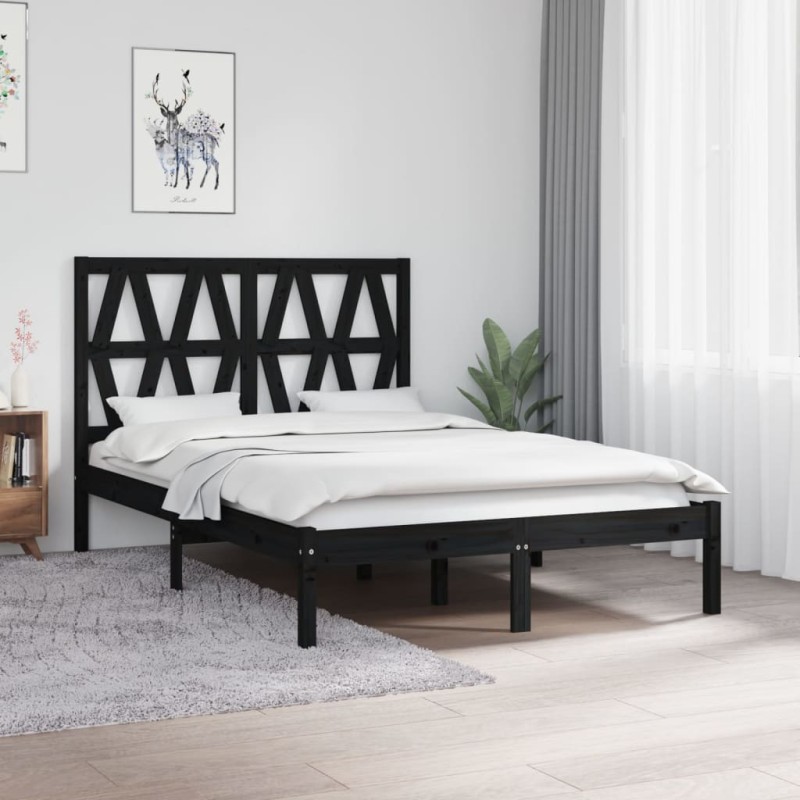 Giroletto Nero Legno Massello Pino 120x190 cm 4FT Small Double Giroletto Nero Legno Massello Pino 120x190 cm 4FT Small Double