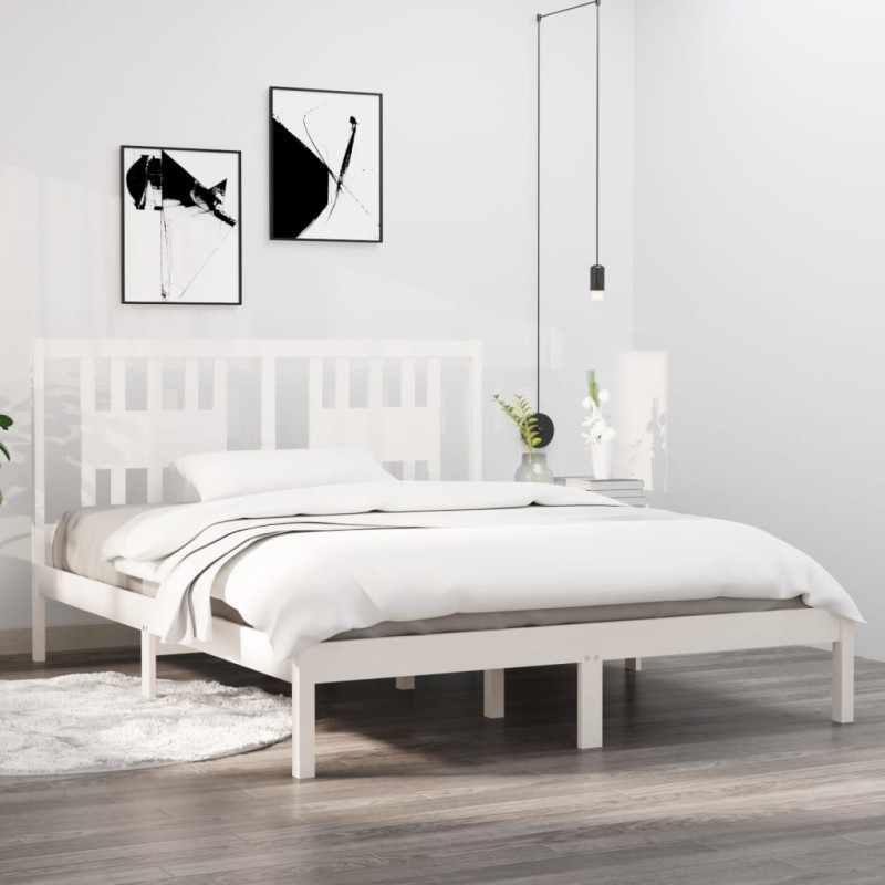 Giroletto Bianco in Legno Massello 150x200 cm 5FT King Size Giroletto Bianco in Legno Massello 150x200 cm 5FT King Size