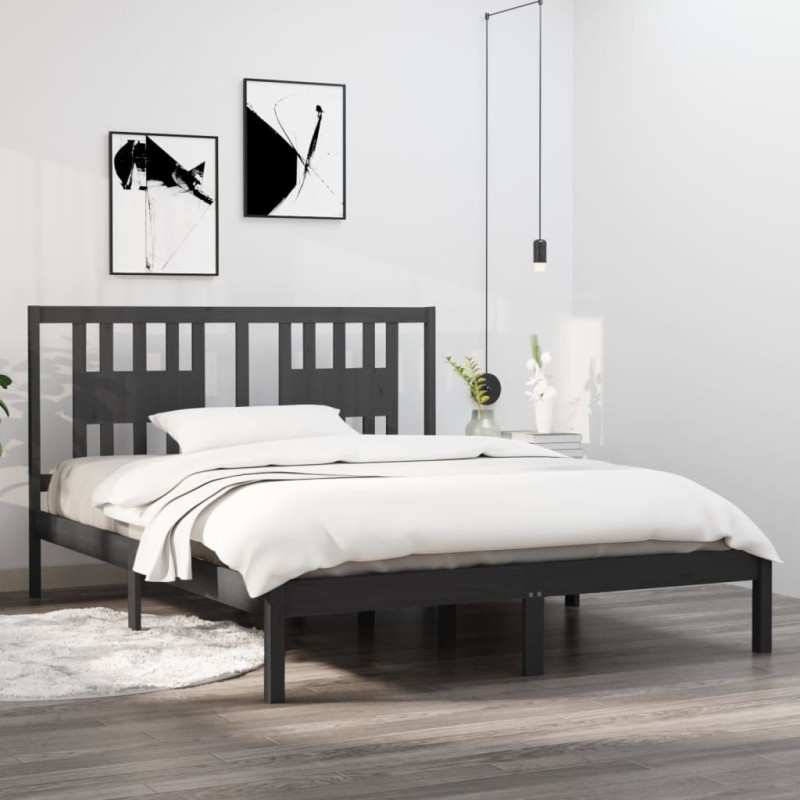 Giroletto Grigio in Legno Massello 150x200 cm 5FT King Size Giroletto Grigio in Legno Massello 150x200 cm 5FT King Size