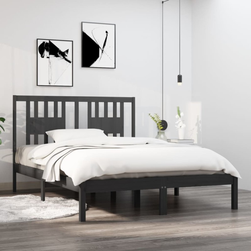 Giroletto Grigio in Legno Massello 120x190 cm 4FT Small Double Giroletto Grigio in Legno Massello 120x190 cm 4FT Small Double