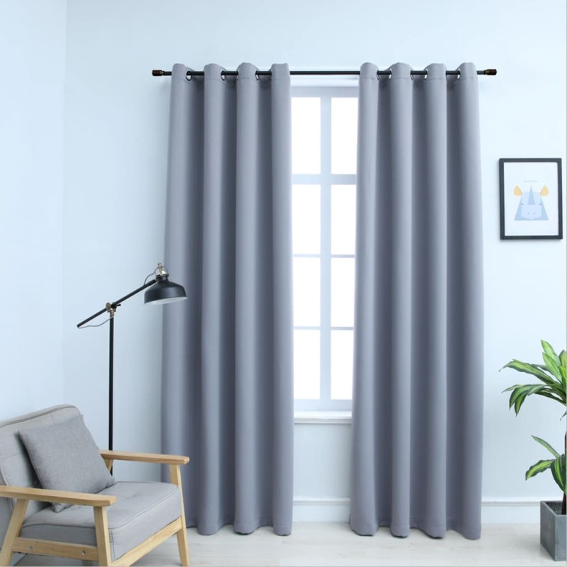 Tende Oscuranti con Anelli in Metallo 2 pz Grigie 140x225 cm Tende Oscuranti con Anelli in Metallo 2 pz Grigie 140x225 cm