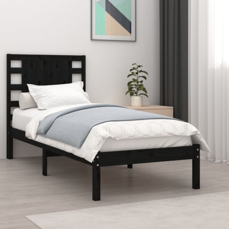 Giroletto Nero in Legno Massello 75x190 cm 2FT6 Small Single