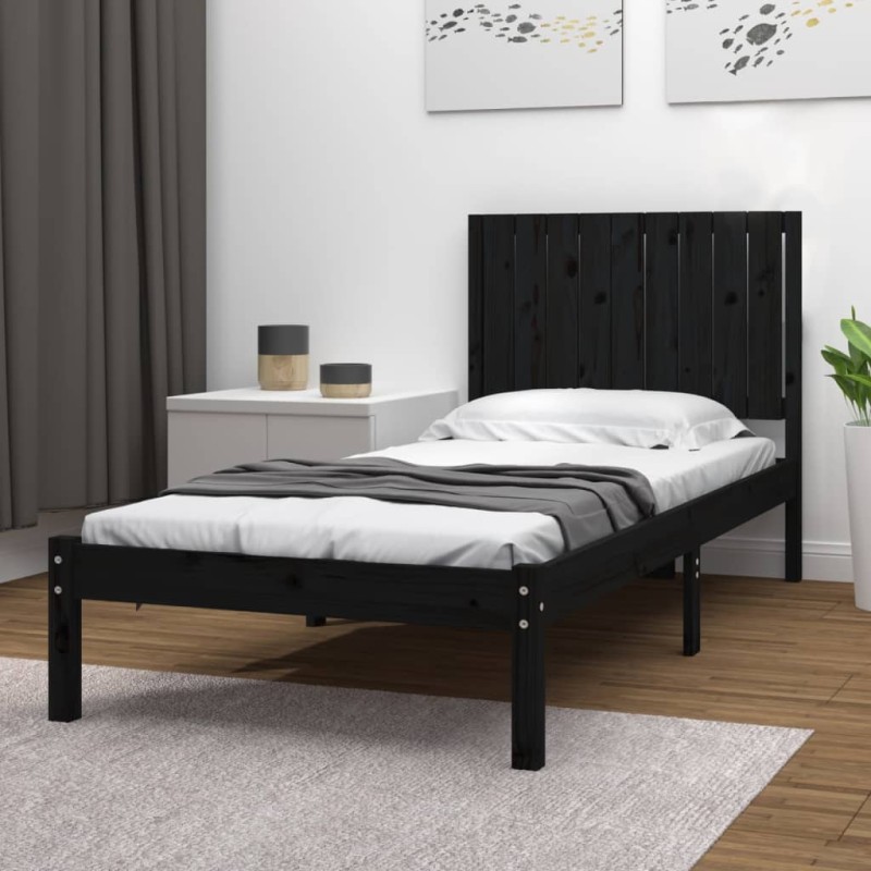 Giroletto Nero in Legno Massello di Pino 90x190 cm 3FT Single