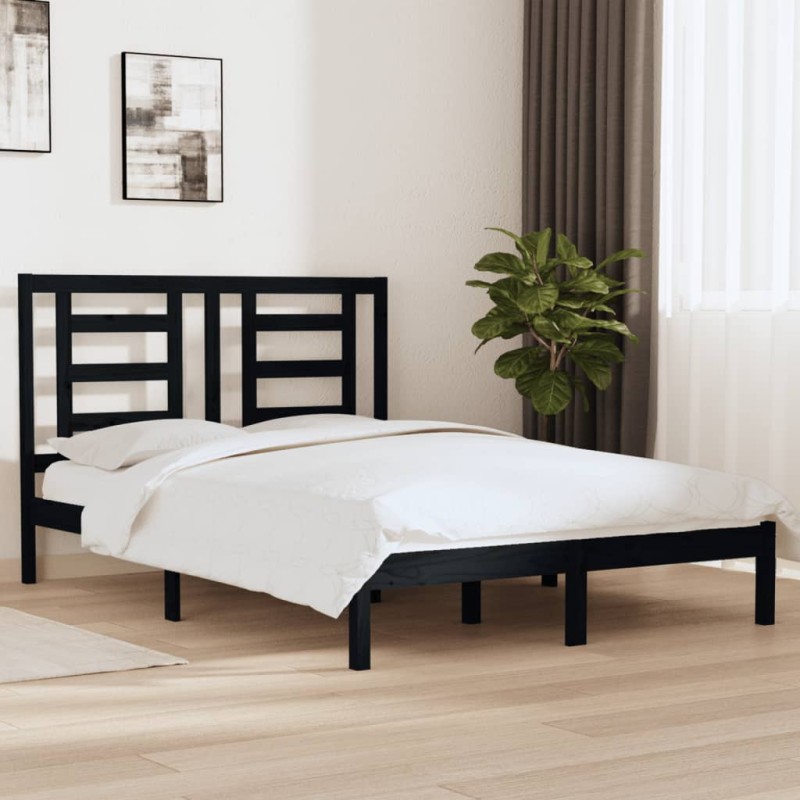 Giroletto Nero in Legno Massello Pino 150x200 cm 5FT King Size Giroletto Nero in Legno Massello Pino 150x200 cm 5FT King Size