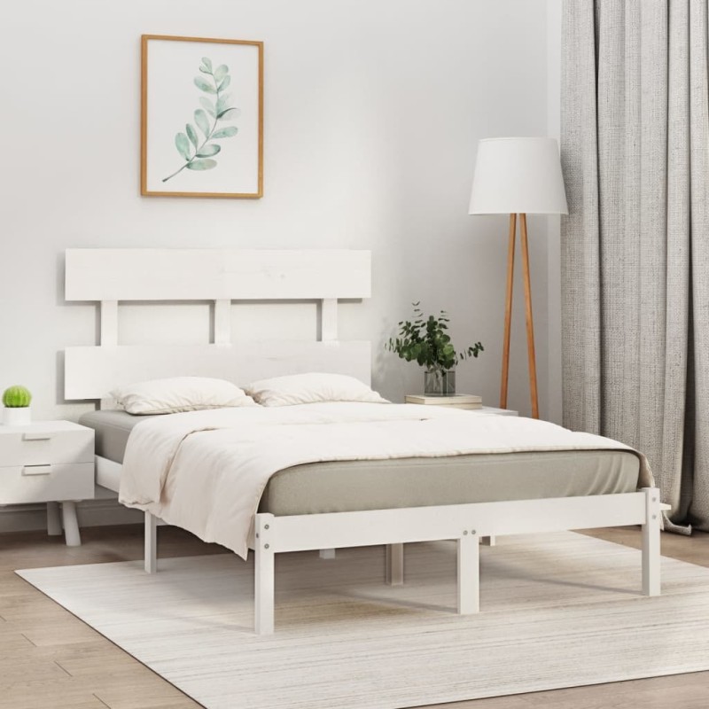 Giroletto Bianco in Legno Massello 135x190 cm 4FT6 Double Giroletto Bianco in Legno Massello 135x190 cm 4FT6 Double
