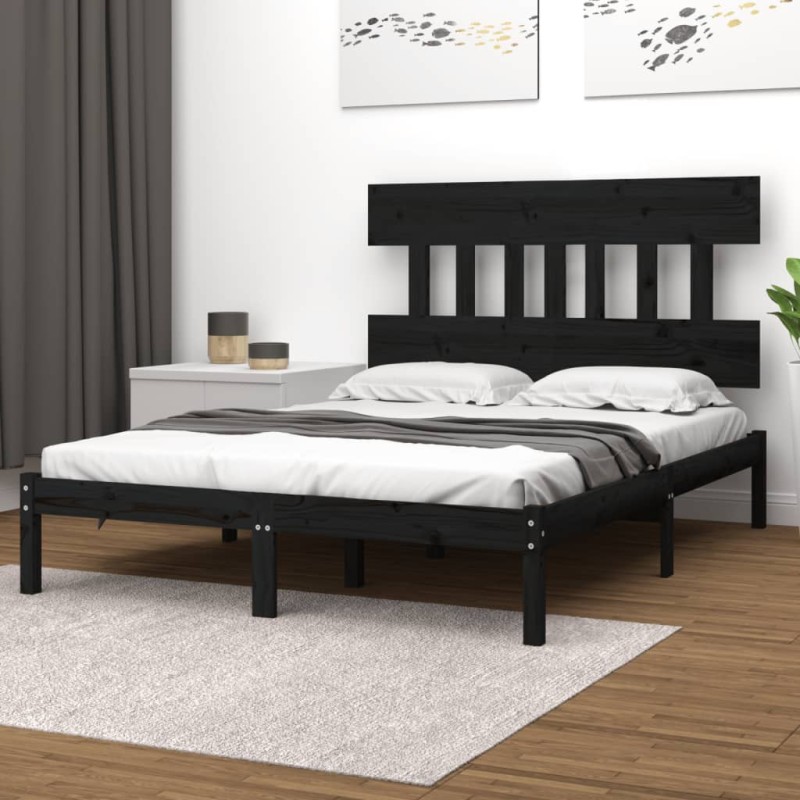 vidaXL Giroletto Nero in Legno Massello 140x190 cm vidaXL Giroletto Nero in Legno Massello 140x190 cm