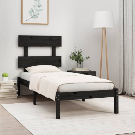 Giroletto Nero in Legno Massello 75x190 cm 2FT6 Small Single