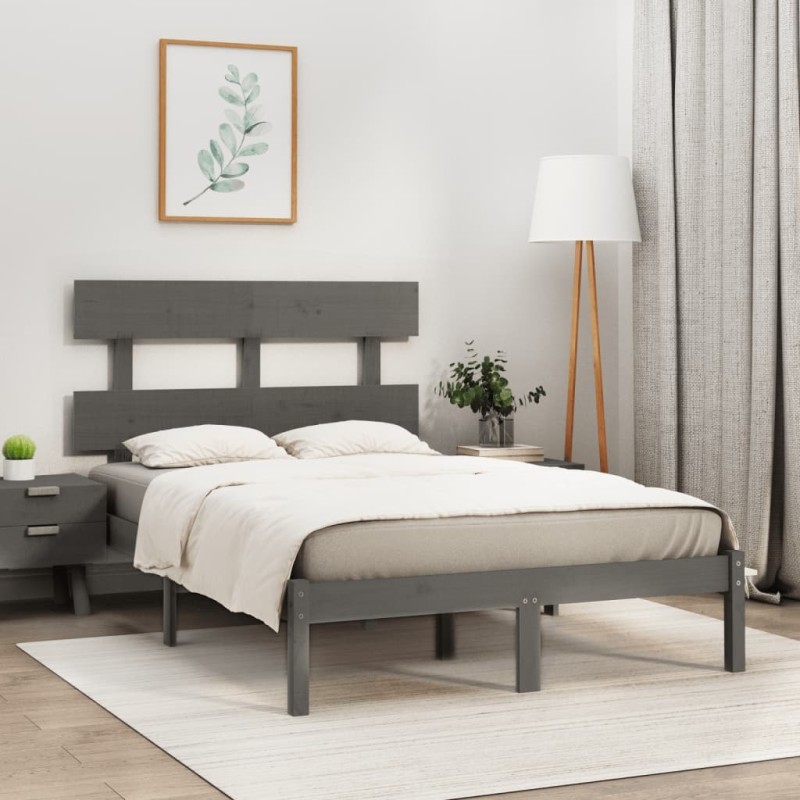 Giroletto Grigio in Legno Massello 135x190 cm 4FT6 Double Giroletto Grigio in Legno Massello 135x190 cm 4FT6 Double