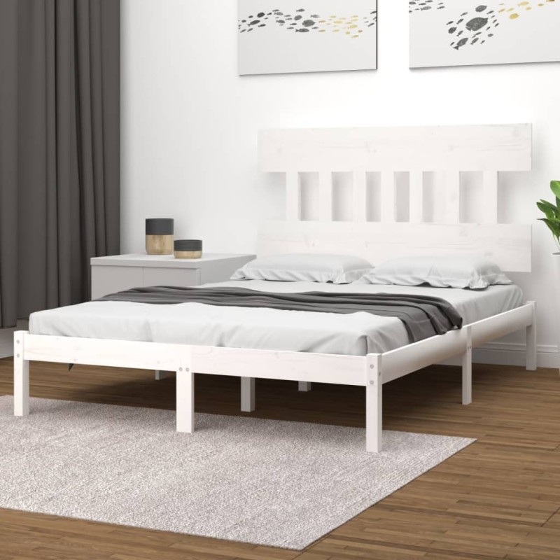 Giroletto Bianco in Legno Massello 135x190 cm 4FT6 Double Giroletto Bianco in Legno Massello 135x190 cm 4FT6 Double