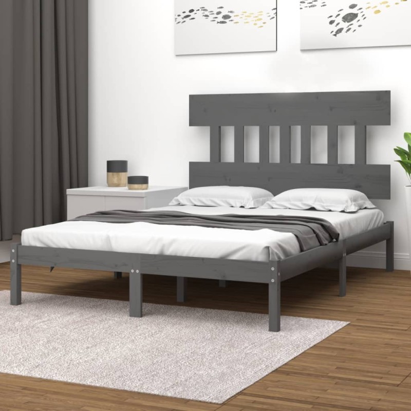 Giroletto Grigio in Legno Massello 135x190 cm 4FT6 Double Giroletto Grigio in Legno Massello 135x190 cm 4FT6 Double