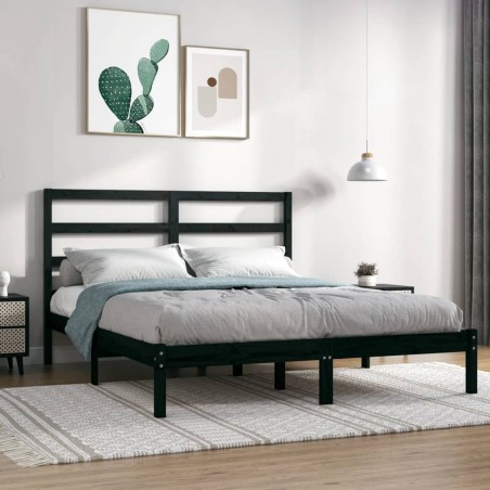 vidaXL Giroletto Nero in Legno Massello di Pino 140x200 cm