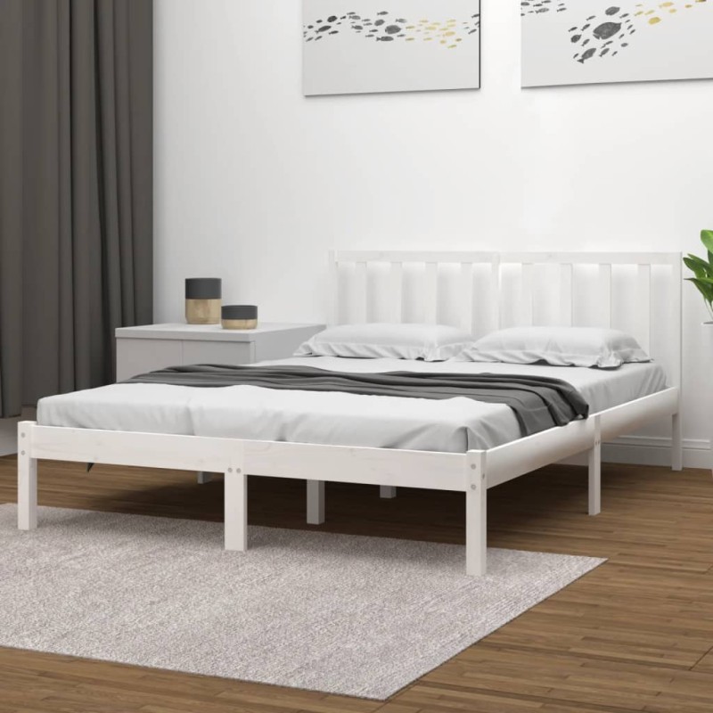 Giroletto Bianco Legno Massello di Pino 135x190 cm 4FT6 Double Giroletto Bianco Legno Massello di Pino 135x190 cm 4FT6 Double