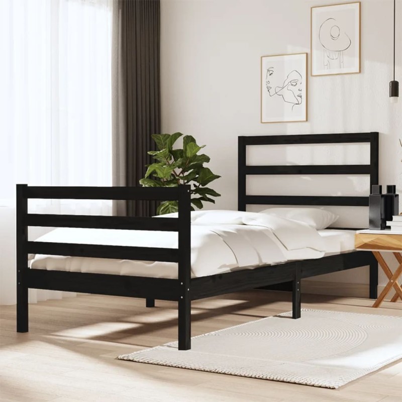 Giroletto Nero Legno Massello Pino 75x190 cm 2FT6 Small Single