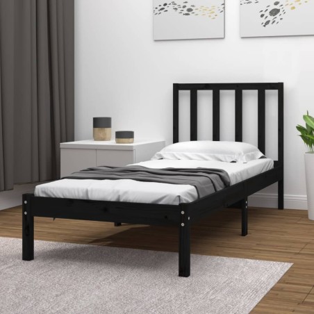 vidaXL Giroletto in Legno Massello Nero 75x190 cm Small Single